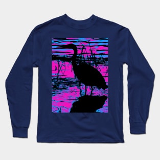 Midnight Heron - Blue Heron Long Sleeve T-Shirt